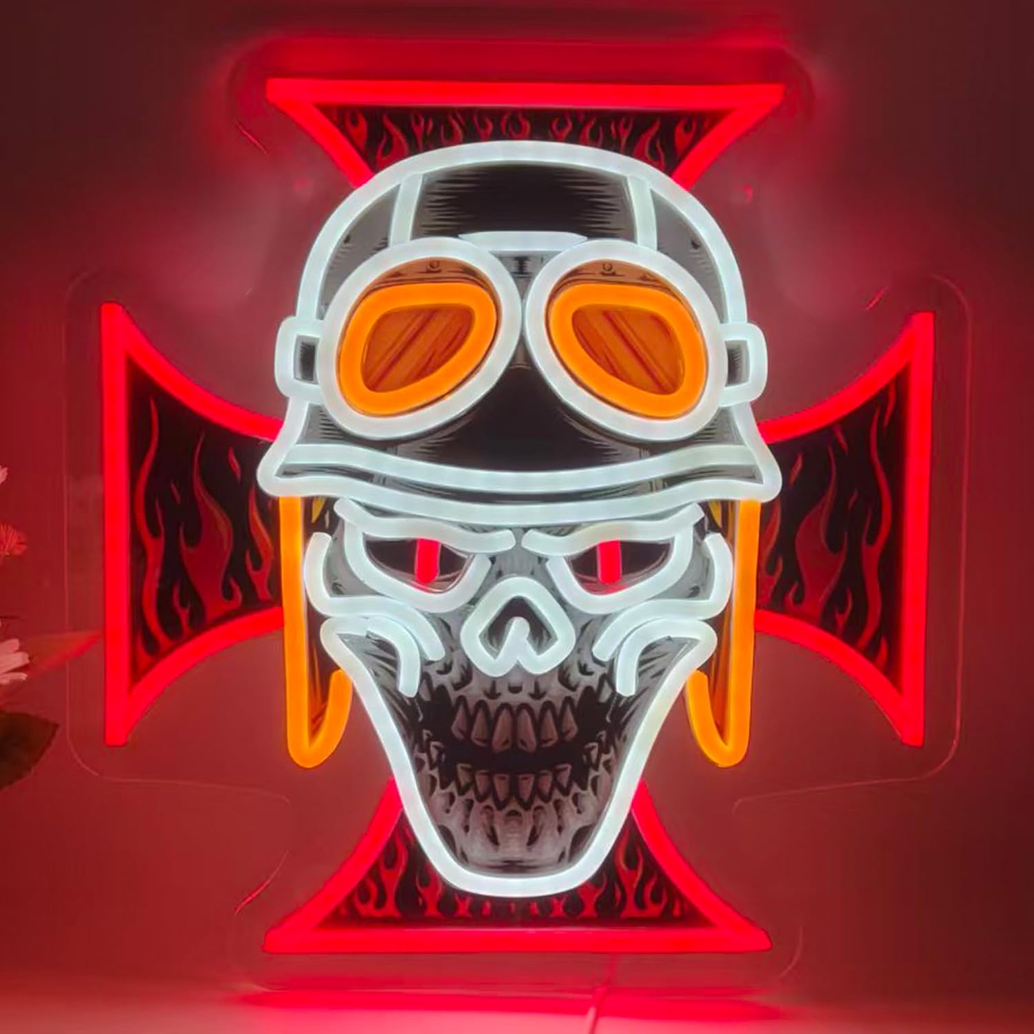 Lighting Christmas Decor - Biker Skull Cross LED Neon Sign