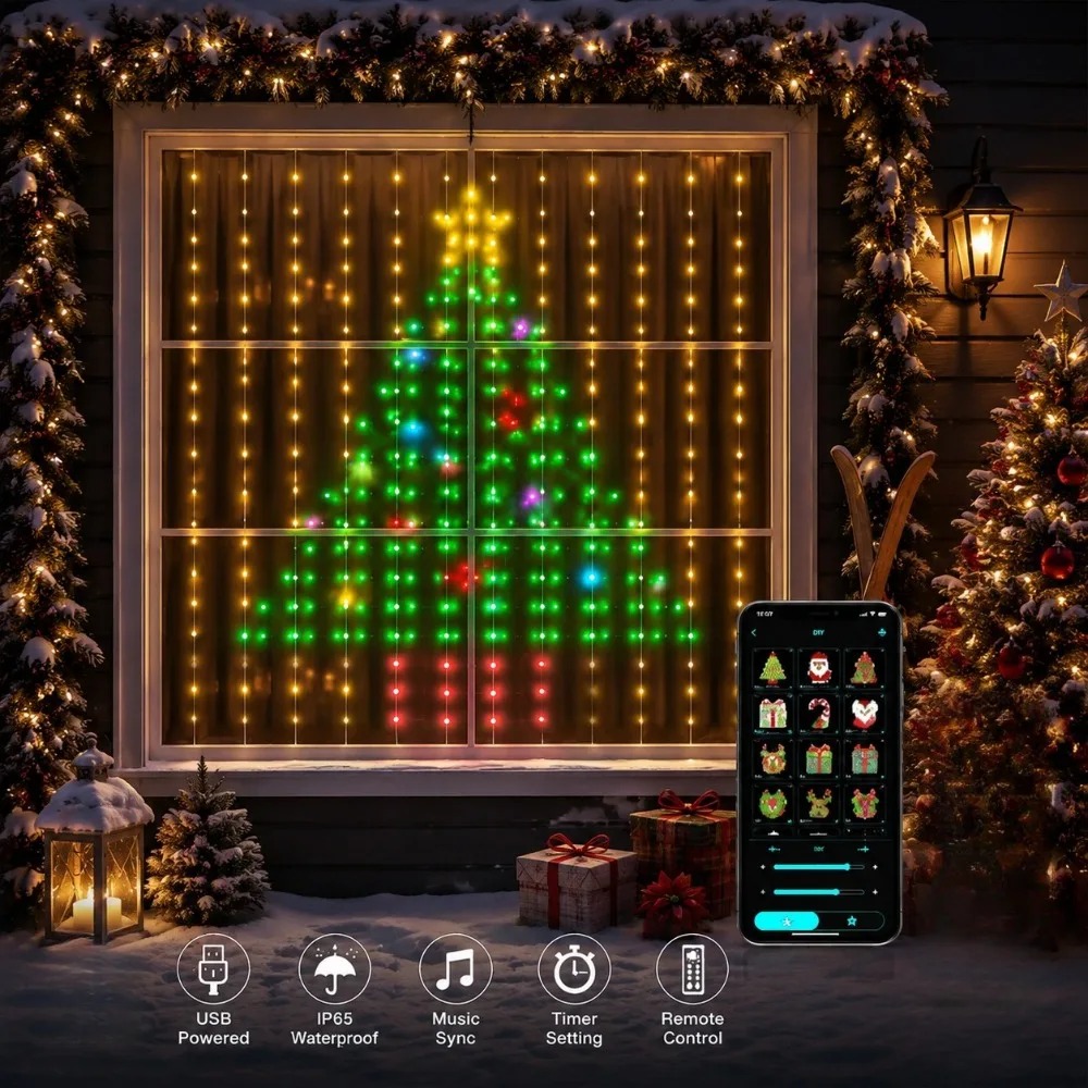 LED Pixel Curtain Lights Bluet - огляд і ціна Lighting Christmas Decor